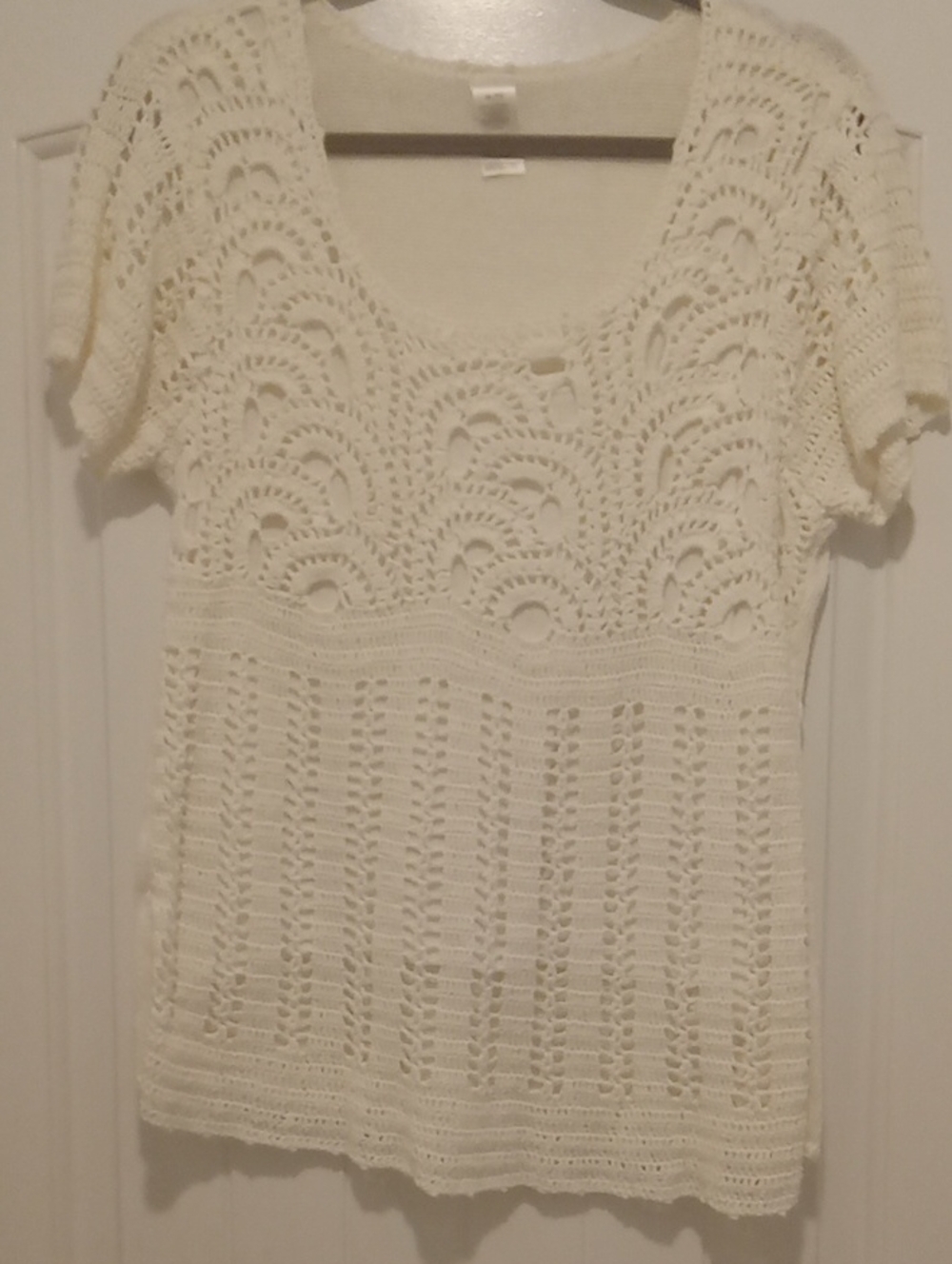 Crochet Knit Short Sleeve Top in White